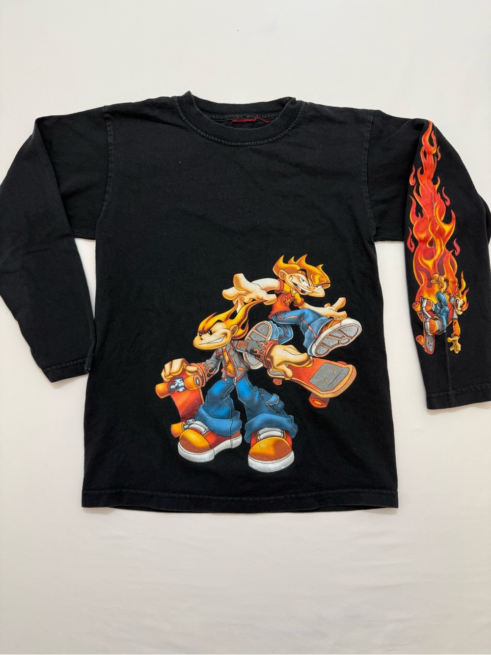 Vintage JNCO Flamehead Black Long Sleeve Y2K T Shirt Skater Grunge